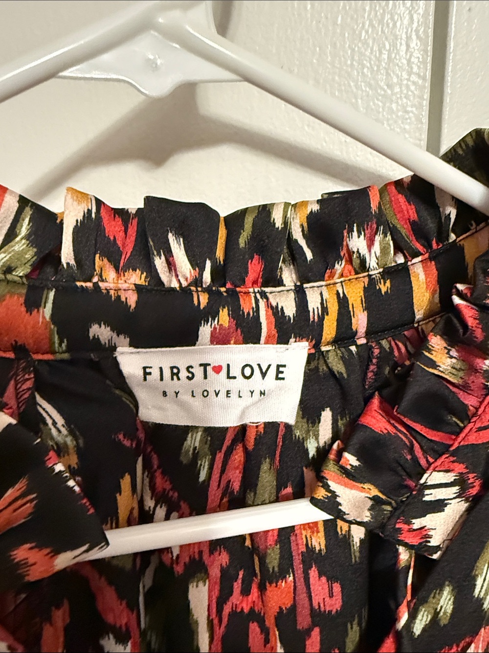 First Love Black Multi-Color Ruffle-Neck Large Blouse - Picture 2 of 7